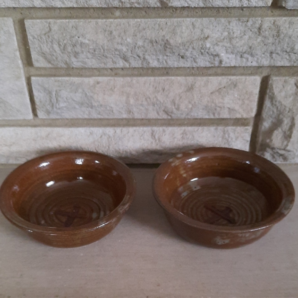 Artisan Pottery Bowls, Set Of 2, Brown Gray